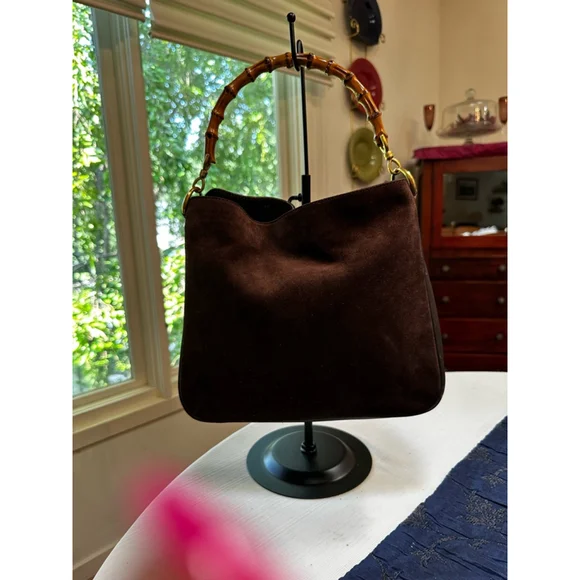 Gucci Brown Suede Bamboo Handle Bag w/ Shoulder Strap - Picture 6 of 16